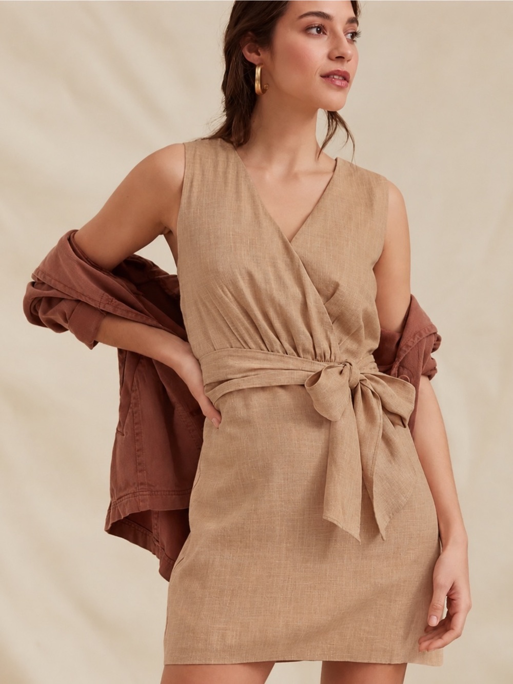 Anthropologie Sunday in Brooklyn Linen Cotton Wrap Tie Waist Mini Dress Size S
